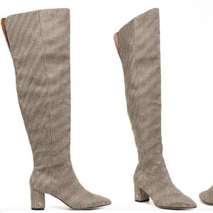 KURT GEIGER LONDON Burlington Pointed Toe Over The Knee Boots in Dark Beige